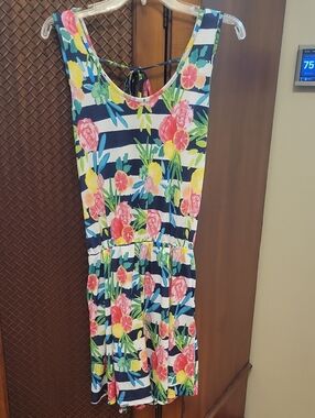 vfish Vera Fishbaugh | Romper Sleeveless Stripes Floral Colorful Preppy Size L